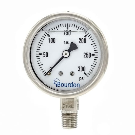 Bourdon 2 1/2 in. 0/300 PSI & BAR 1/4 in.LM MEX3-D51.S25/0133